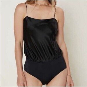 Current Air Satin Spaghetti Strap Cowl Neck Black Body Suit Size Small